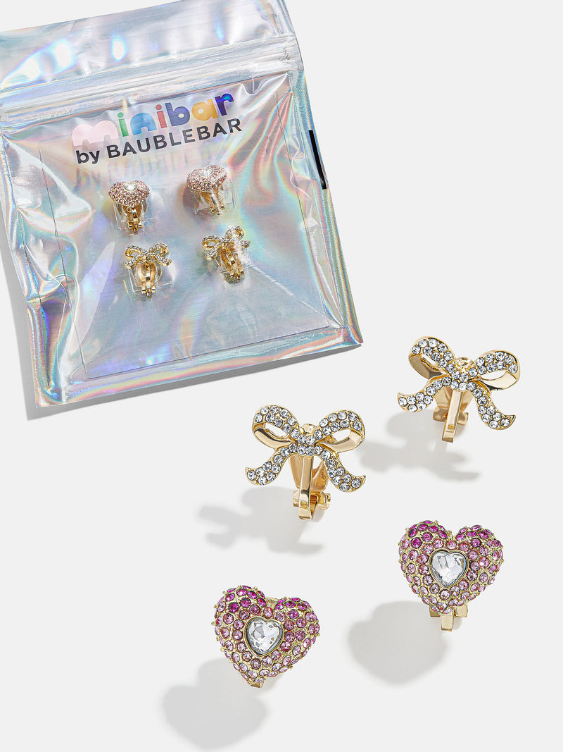 BaubleBar Noelle Kids' Clip-On Earring Set - Pink - 
    Kids' holiday earring set
  
