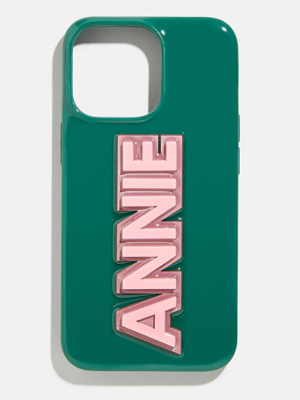 Block Font Custom IPhone Case - Green/Light Pink