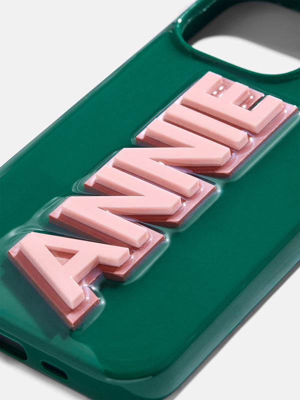 Block Font Custom IPhone Case - Green/Light Pink