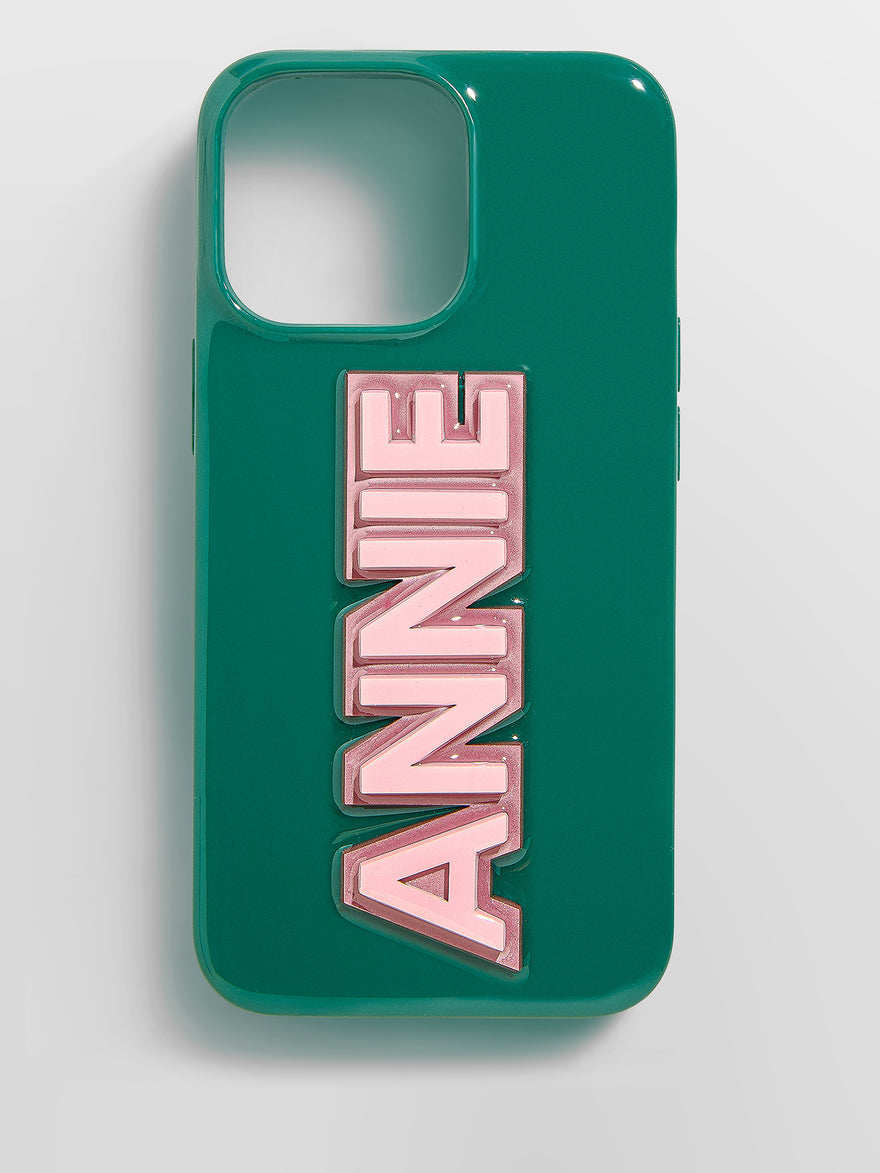 Block Font Custom iPhone Case - Green/Light Pink