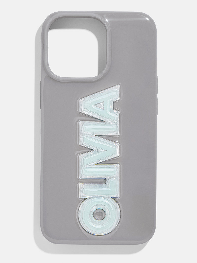 BaubleBar Block Font Custom IPhone Case - Gray/Light Blue - Customizable phone case