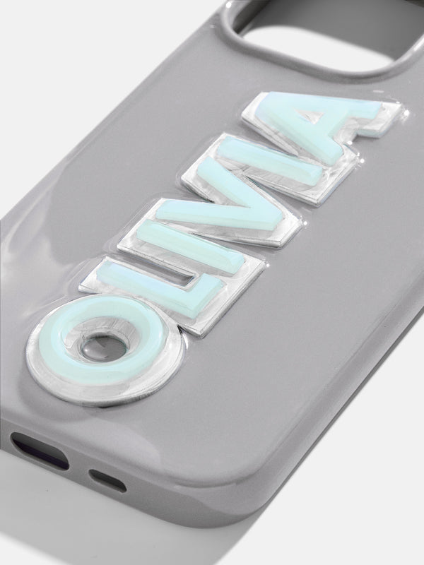 Block Font Custom IPhone Case - Gray/Light Blue