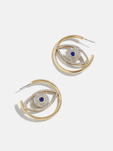 BaubleBar Good Eye Earrings - Clear/Gold - 
    Gold pavé evil eye hoops
  
