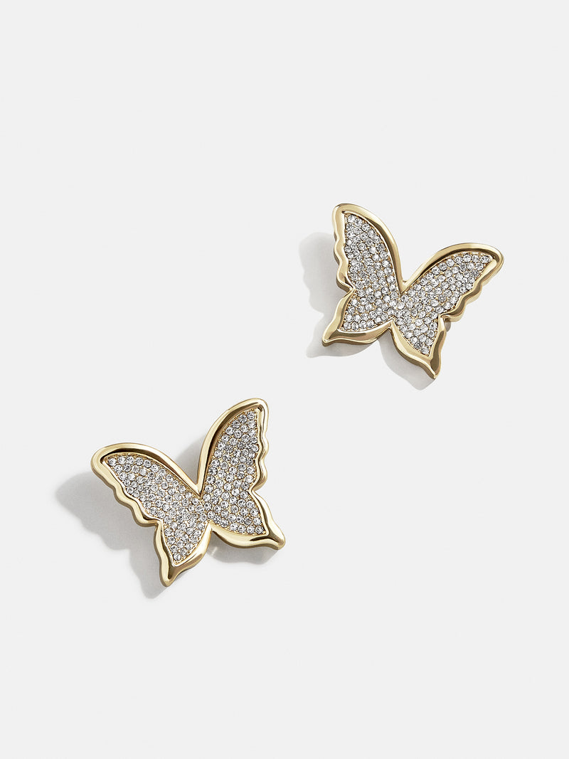 BaubleBar On the Fly Earrings - Clear/Gold - 
    Gold pavé butterfly stud earrings
  
