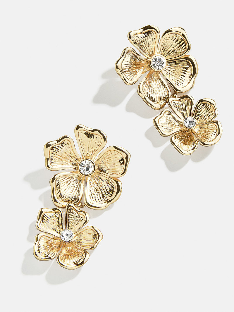 BaubleBar Take Your Pick Earrings - Clear/Gold - 
    Gold flower statement earrings
  
