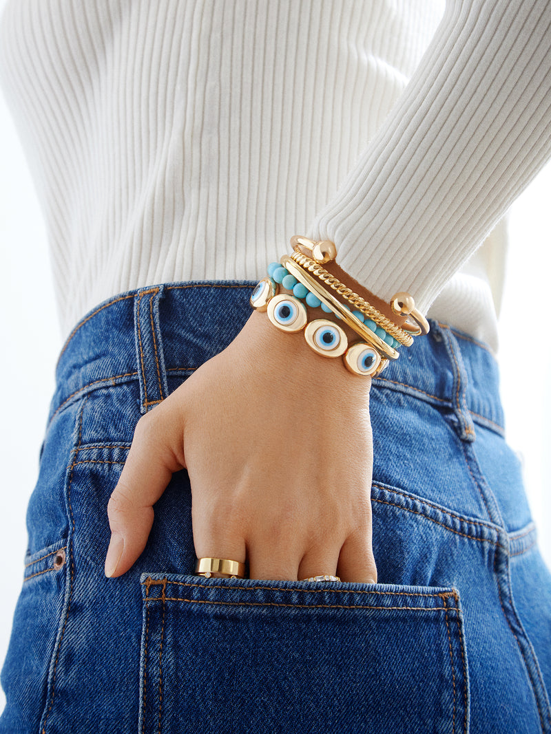 BaubleBar Eye to Eye Bracelet - Blue/Gold - 
    Evil eye bracelet
  
