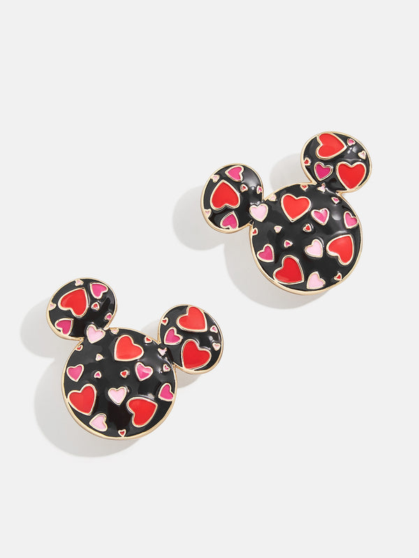 Mickey Mouse Disney Repeating Hearts Earrings - Black/Red