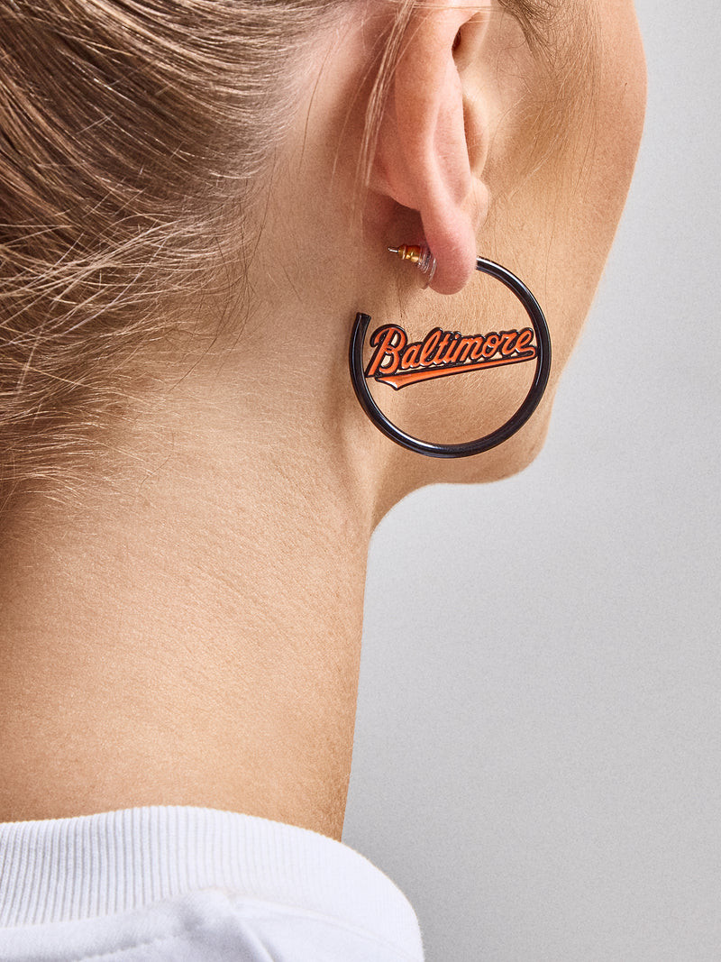 BaubleBar MLB Enamel Hoops - Baltimore Orioles - 
    20% Off MLB Styles. For one week only.
  

