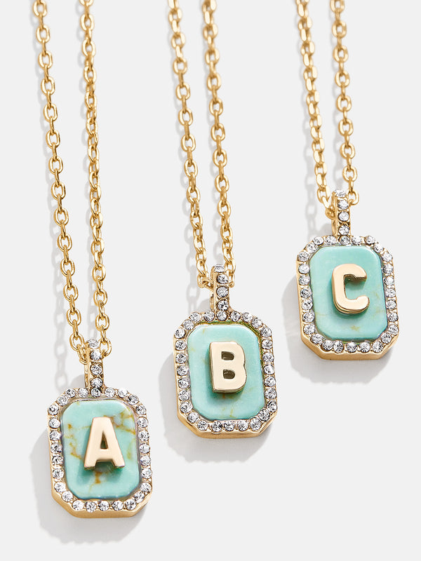 Gold & Turquoise Initial Necklace - Turquoise Stone