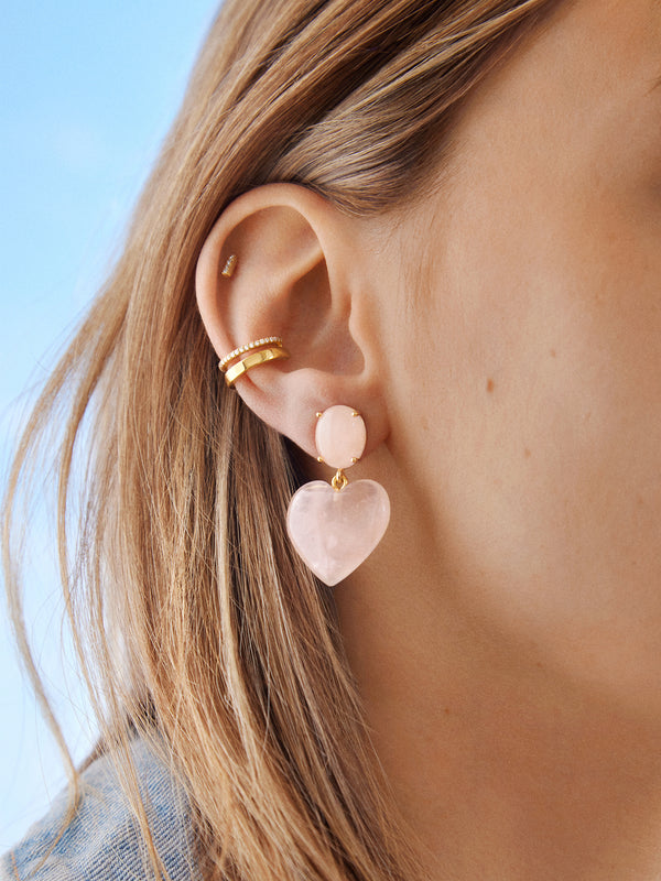 Semi-Precious Juno Earrings - Rose Quartz Stone