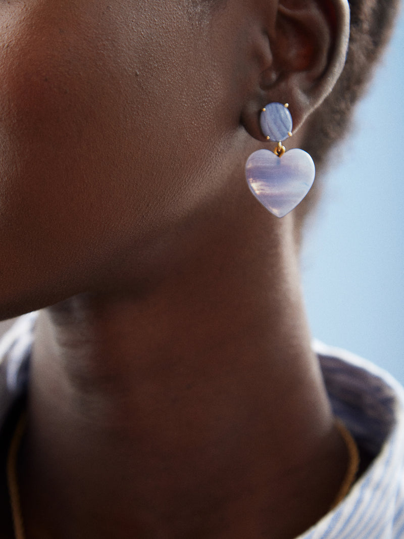 BaubleBar Semi-Precious Juno Earrings - Blue Lace Agate Stone - 
    Heart statement earrings
  
