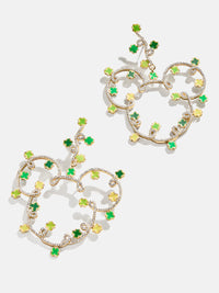 Mickey Mouse Disney Clover Outline Earring Hoops - Green/Gold