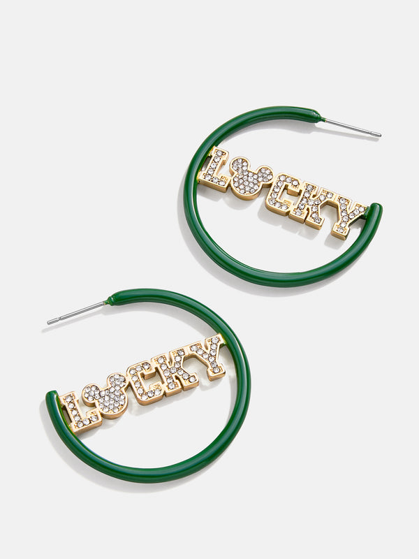 Mickey Mouse Disney Lucky Earring Hoops - Green/Gold
