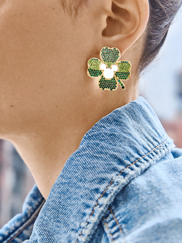 Mickey Mouse Disney Four-Leaf Clover Earrings - Green