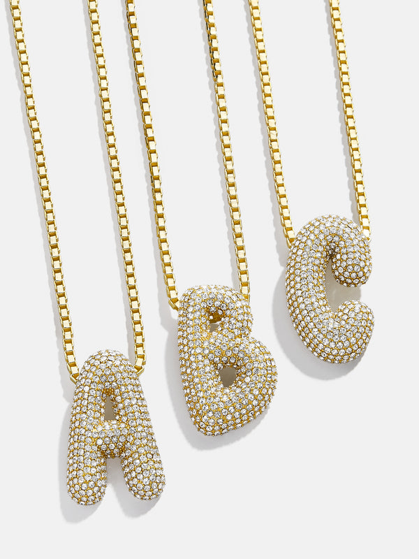 Pavé Bubble Initial Necklace - Clear/Gold