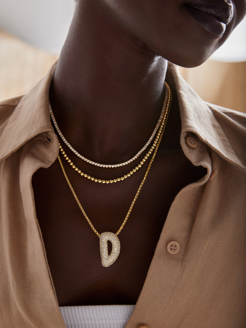 Slide-On Enamel chunky Initial with Baguette Necklace