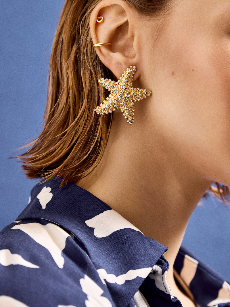 BaubleBar Sea Star Earrings - Clear/Gold - 
    Starfish statement earrings
  

