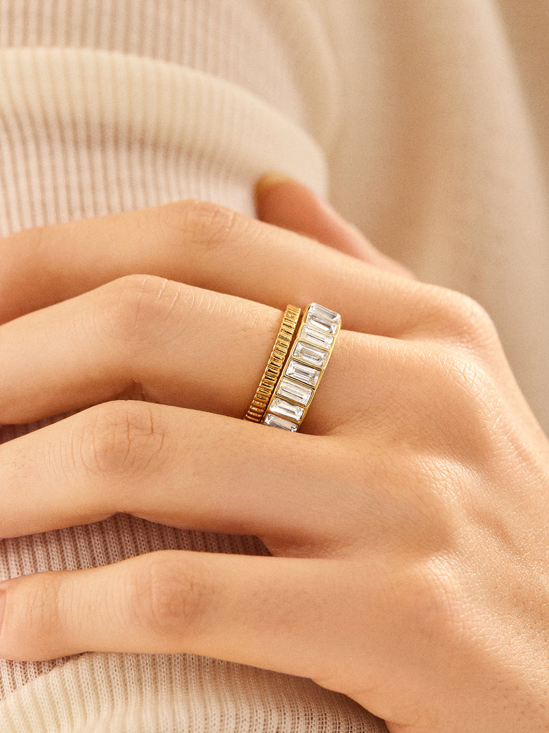 BaubleBar Elizabeth Ring - Clear/Gold - 
    Stackable baguette ring
  
