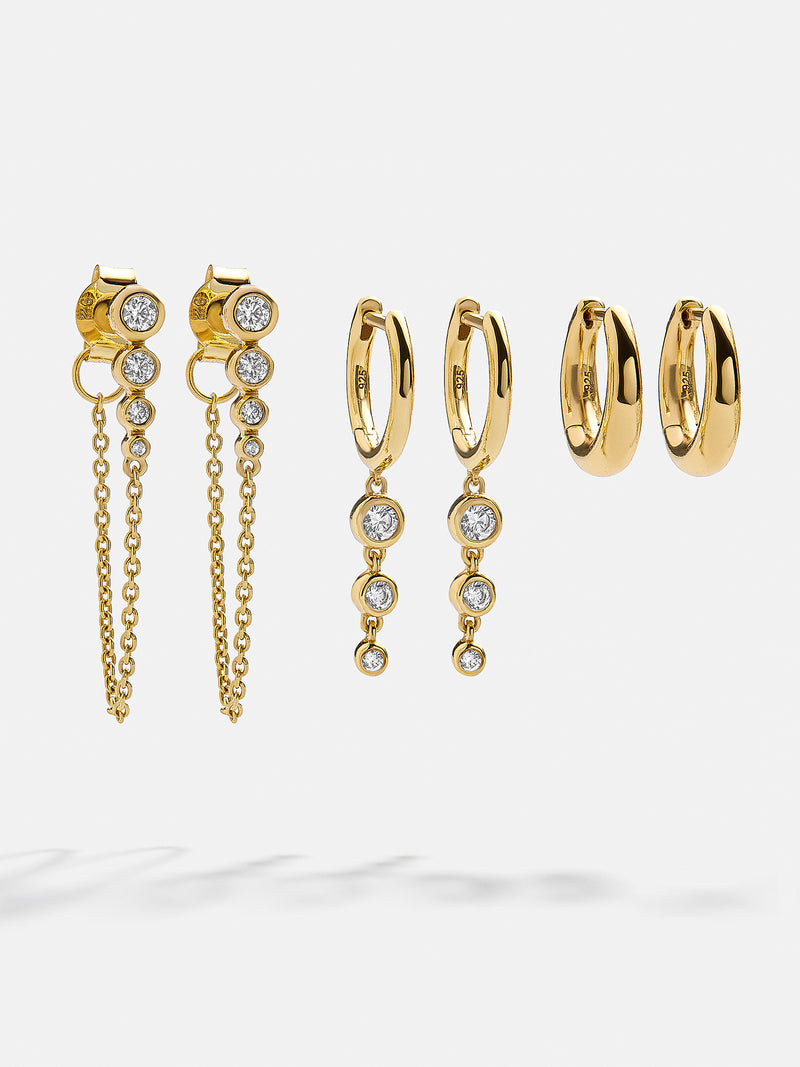 BaubleBar Jenelle 18K Gold Earring Set - Clear/Gold - 
    18K Gold Plated Sterling Silver, Cubic Zirconia stones
  
