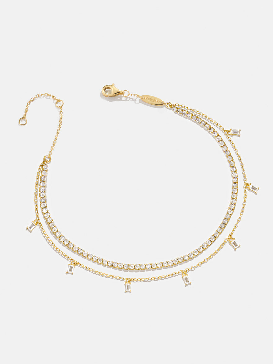 Tina 18K Gold Vermeil Layered Anklet - Gold/Pavé