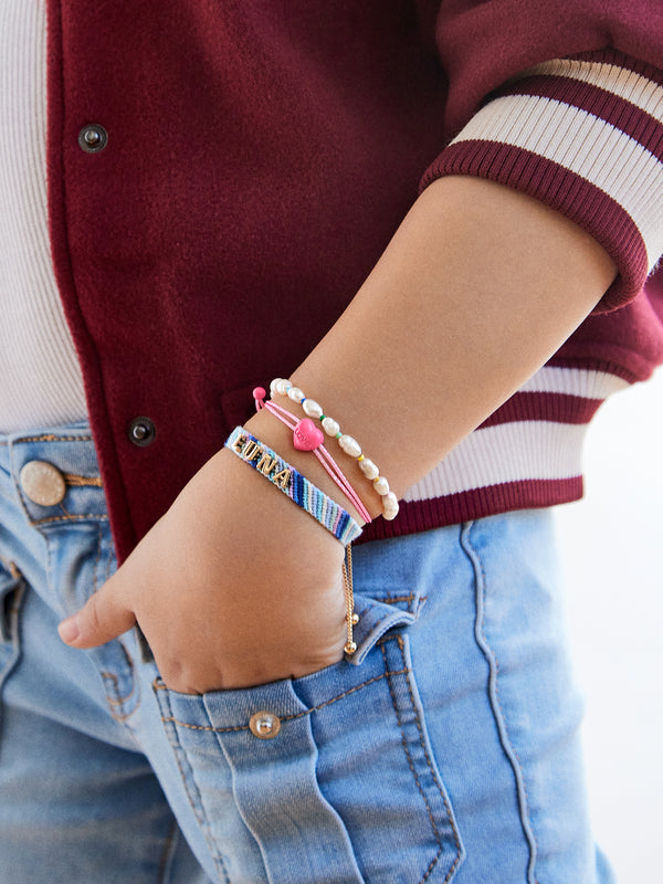 Kids' Custom Woven Friendship Bracelet - Pink Ombre Stripe
