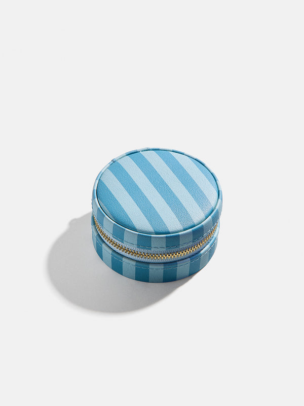Striped Round Jewelry Storage Case - Blue