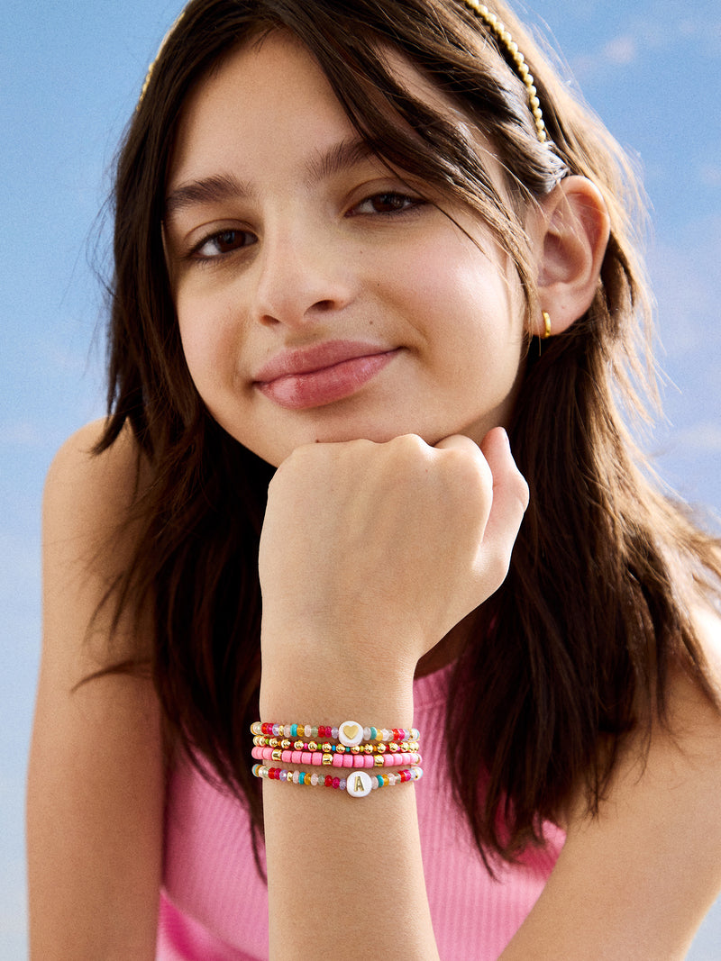 BaubleBar Kids' Initial & Heart Bracelet Set - Multi - 
    Two kids' semi-precious stretch bracelets
  
