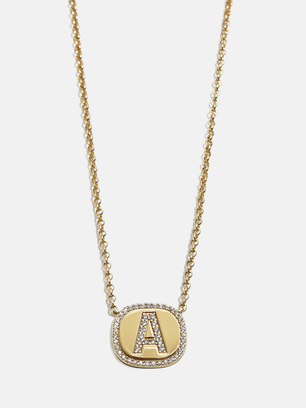18K Gold Initial Custom Pendant Necklace - Clear/Gold