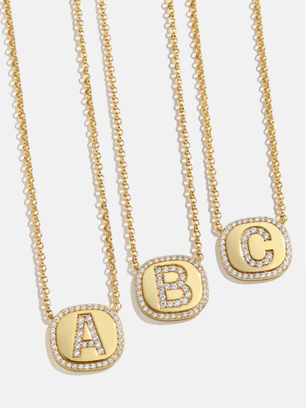 18K Gold Initial Custom Pendant Necklace - Clear/Gold
