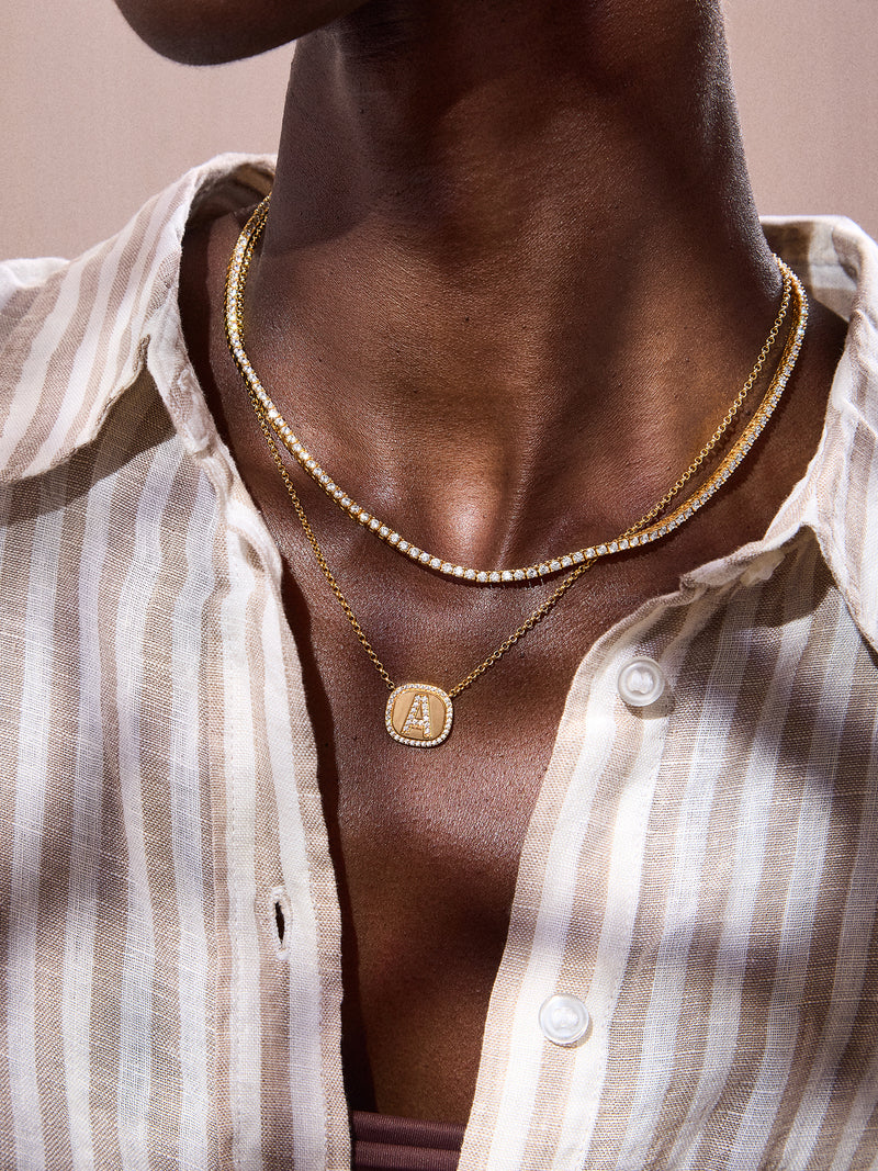 BaubleBar 18K Gold Initial Custom Pendant Necklace - Gold/Pavé - 
    18K Gold Plated Sterling Silver, Cubic Zirconia
  
