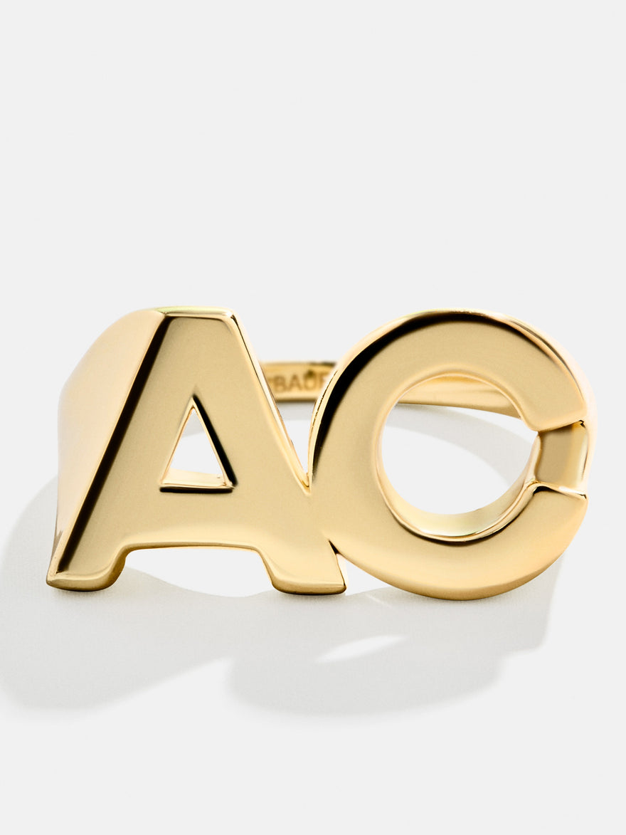 18K Gold Vermeil Double Custom Initial Block Ring - 18K Gold Vermeil