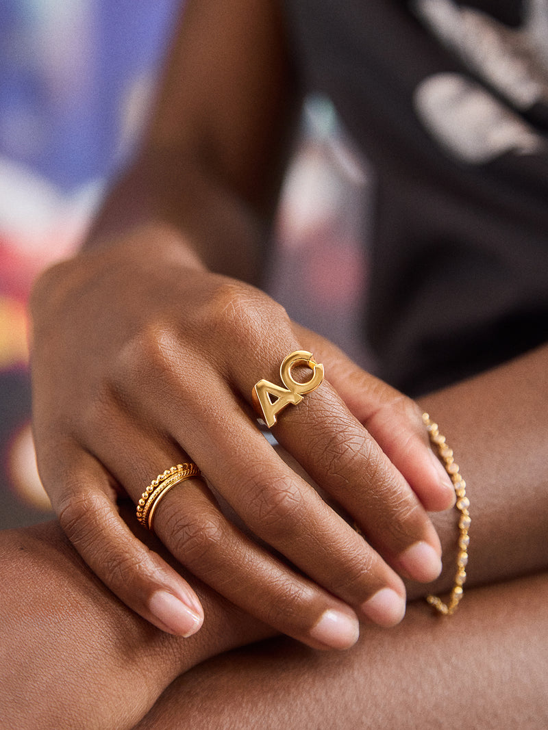 18K Gold Double Custom Initial Block Ring - 18K Gold – Made with Love ...