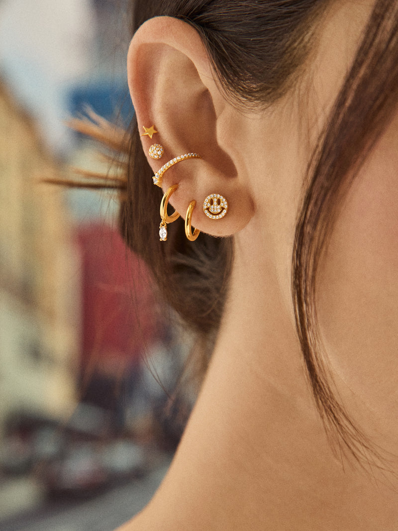 18K Gold Just For Fun Earrings Pavé Smiley Face – 18K gold