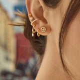 18K Gold Just For Fun Earrings - Pavé Smiley Face