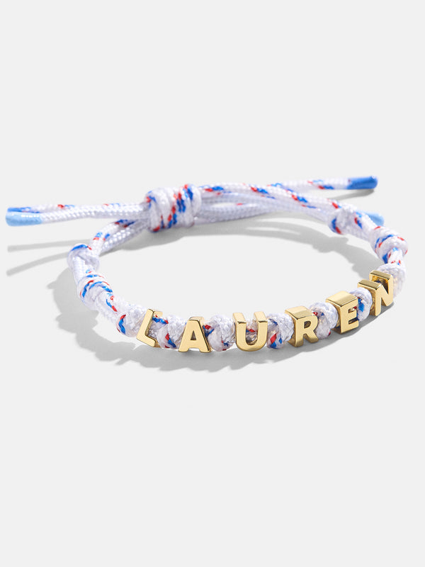 Custom Knotted Nameplate Bracelet - White/Blue