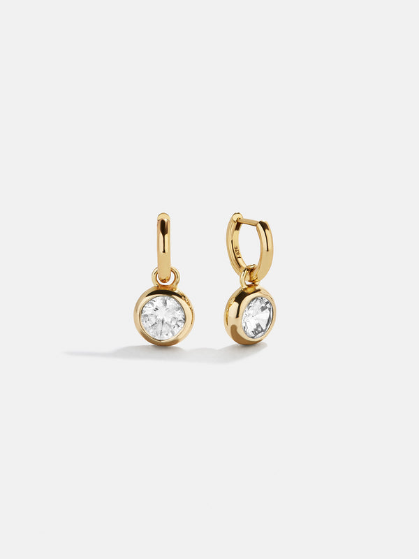 18K Gold Birthstone Drop Earrings - Crystal