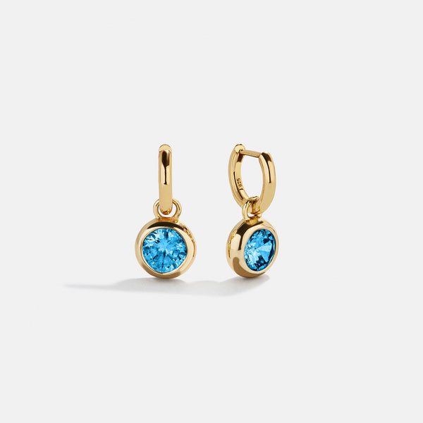 18K Gold Birthstone Drop Earrings - Blue Zircon – 18K gold
