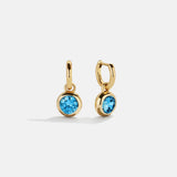 14K Gold Birthstone Drop Earrings - Blue Zircon