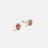 18K Gold Birthstone Stud Earrings - Rose