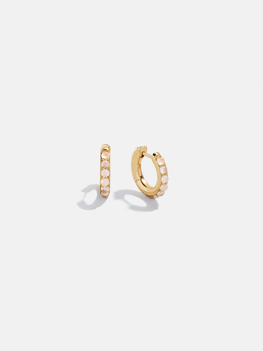 18K Gold Vermeil Semi-Precious Huggie Earrings - Rose Quartz