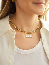 BaubleBar 18K Gold Initial Bar Necklace - Clear/Gold - 
    18K Gold Plated Sterling Silver, Cubic Zirconia stones
  

