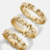 14K Gold Custom Nameplate Ring - 14K Gold. Pavé Cubic Zirconia Stones