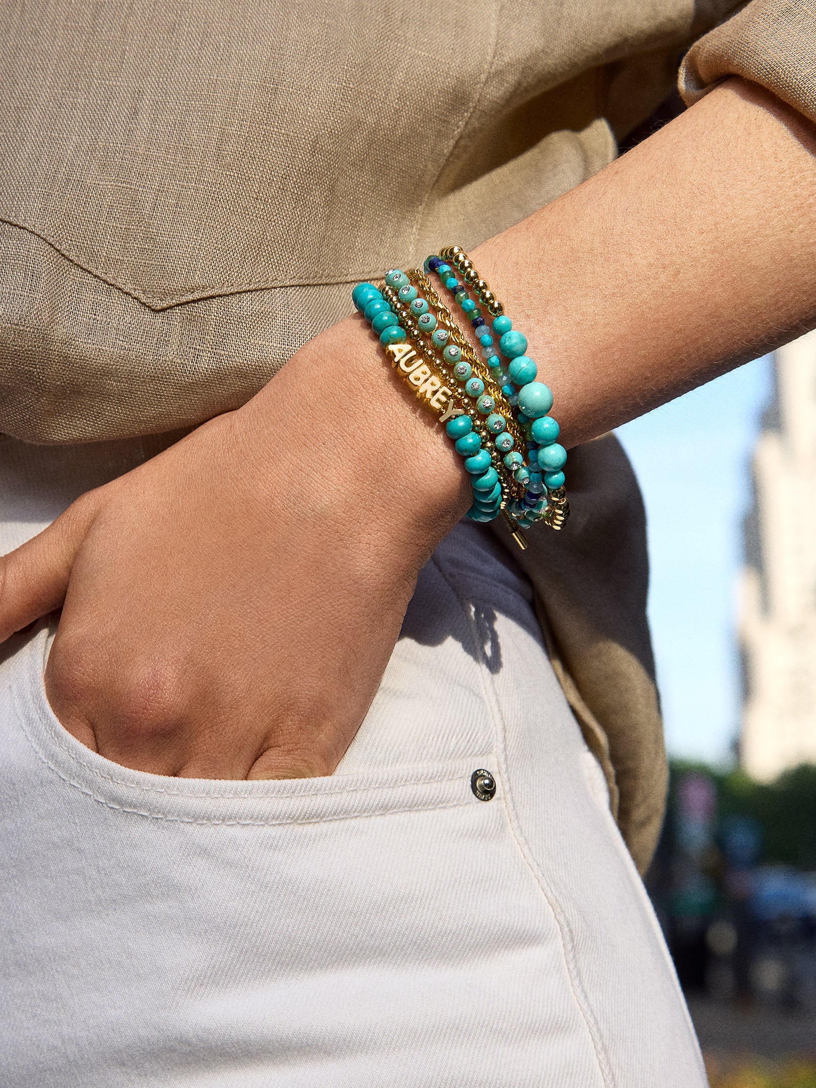 Turquoise Custom Nameplate Bracelet - Gold/Turquoise – 20% OFF ONE WEEK ONLY – BaubleBar