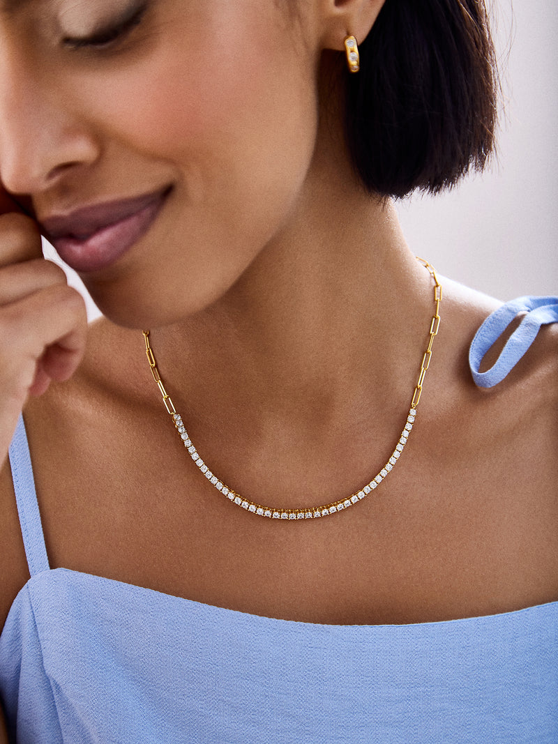 BaubleBar Harper 18K Gold Tennis Necklace - Gold/Pavé - 
    18K Gold Plated Sterling Silver, Cubic Zirconia stones
  
