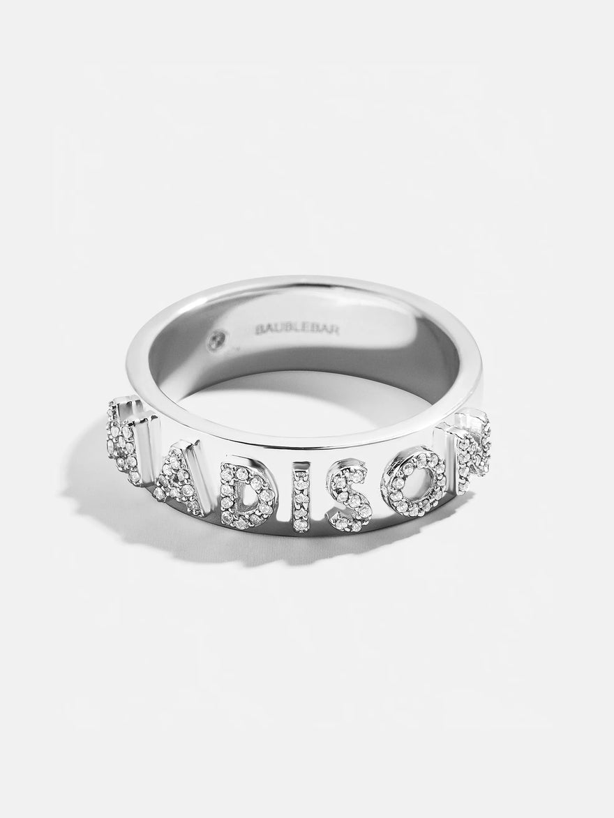 Sterling Silver Custom Block Ring - Sterling Silver. Pavé Cubic Zirconia Stones