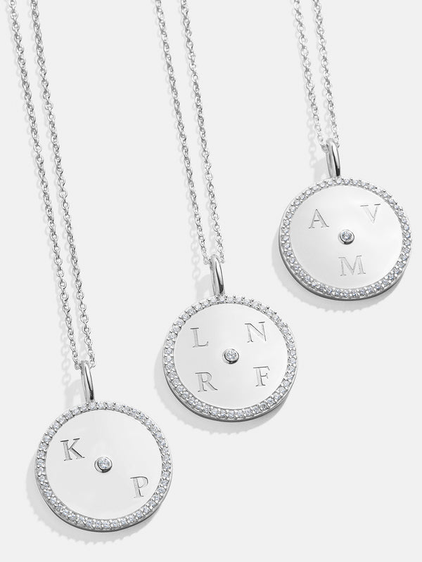 Classic Sterling Silver Custom Medallion Necklace - Pavé/Silver