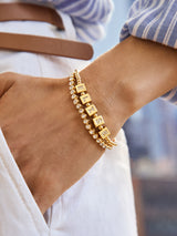 BaubleBar Golden Custom Pisa Bracelet - Gold/Pavé - 
    Gold beaded nameplate bracelet
  
