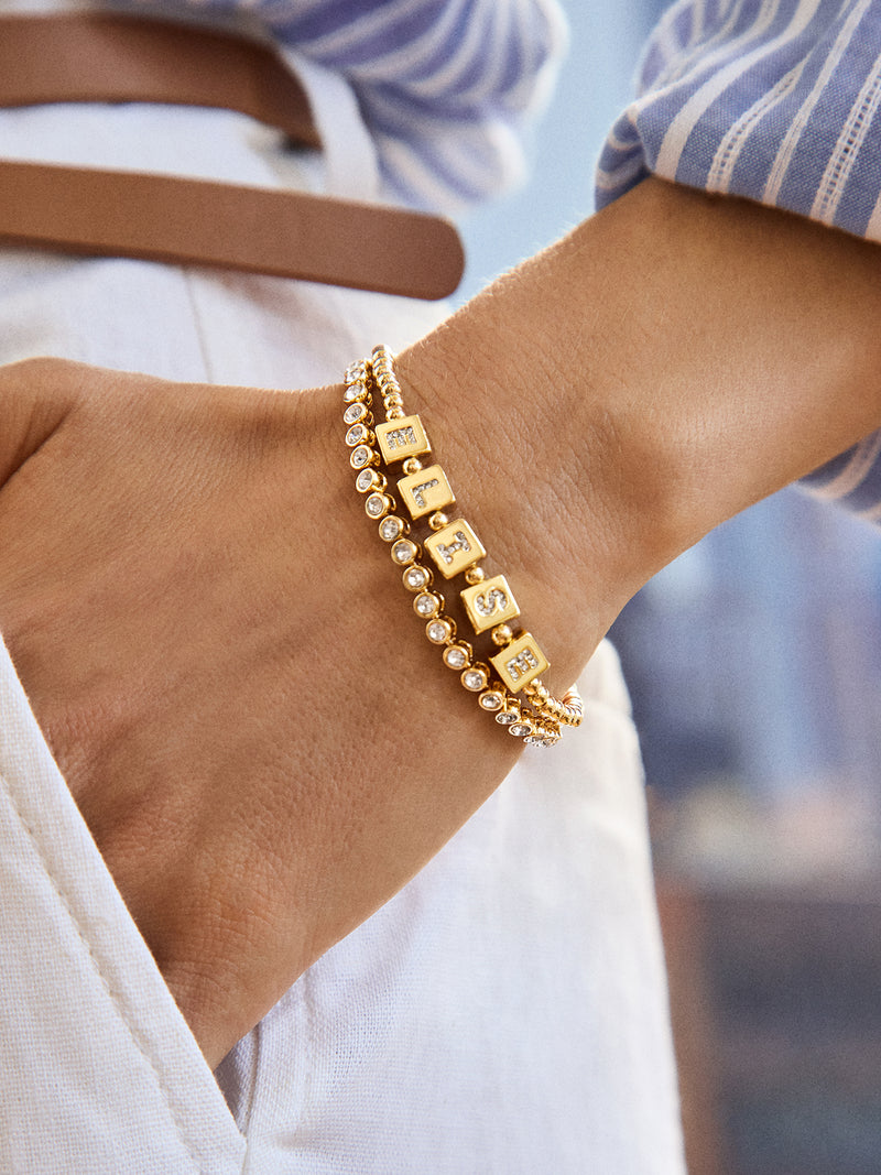 BaubleBar Golden Custom Pisa Bracelet - Gold/Pavé - 
    Gold beaded nameplate bracelet
  
