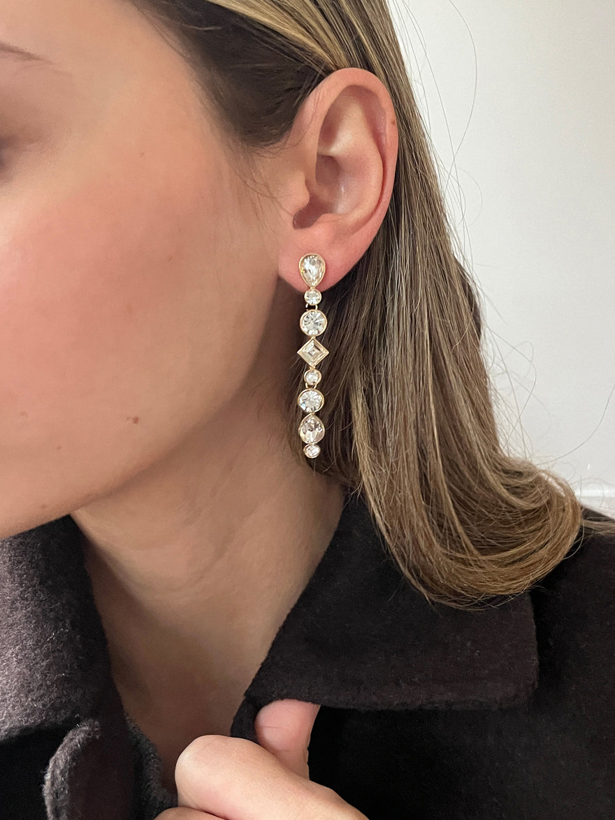 Erica Statement Drop Earrings - Gold/Pavé