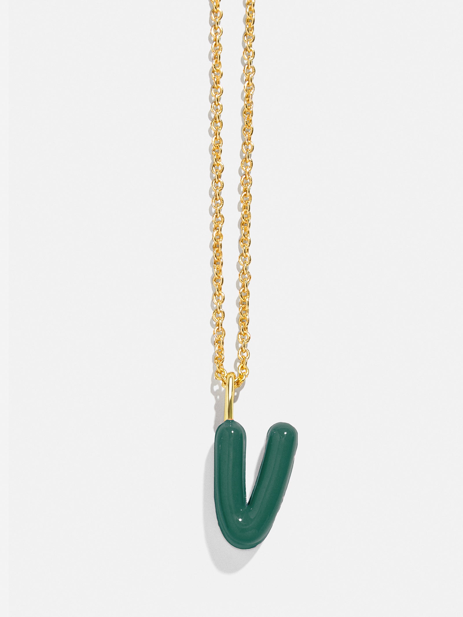 Mini Bubble Initial Enamel Necklace - Dark Green